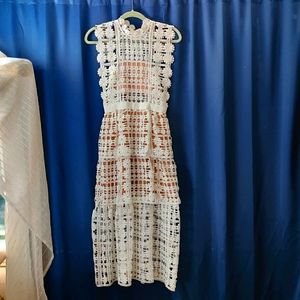 Self-Portrait White Floral Lattice Lace Dress Sm